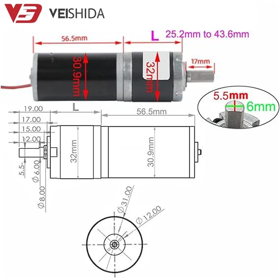 DC 12V 24V 32mm Planetary Gear Motor